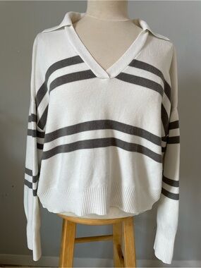 Limited Collection Striped Collared Sweater Knit Top Size Large